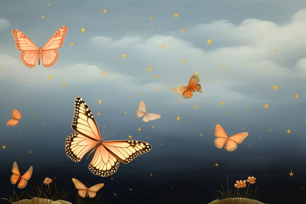 Painting of monarch butterflies and night sky butterfly outdoors animal.