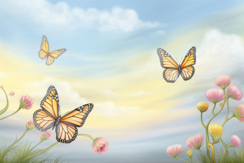 Painting of monarch butterflies butterfly outdoors nature.