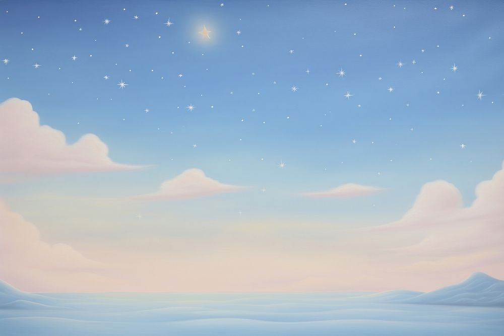 Painting of night sky with glowing stars backgrounds landscape outdoors.