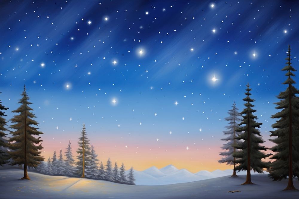Painting of night sky with glowing stars landscape astronomy outdoors.