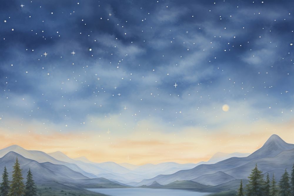 Painting of night sky with glowing stars landscape outdoors nature.