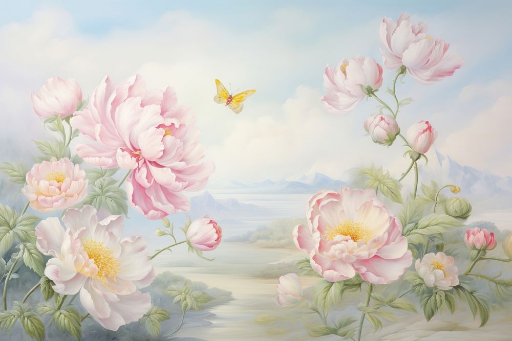 Peony border painting outdoors flower.