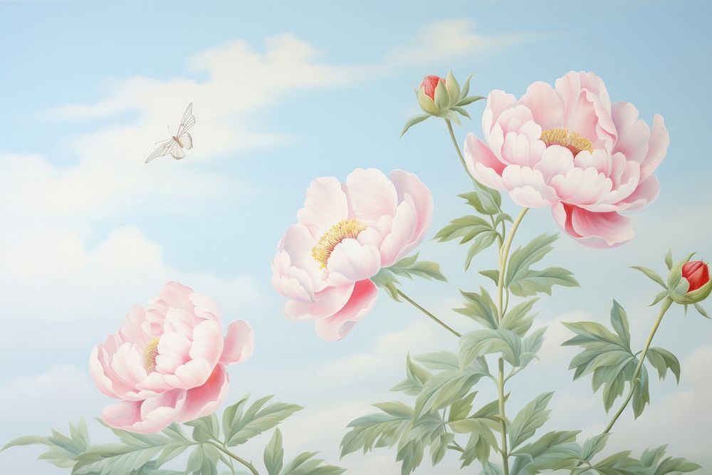 Peony border painting outdoors nature.