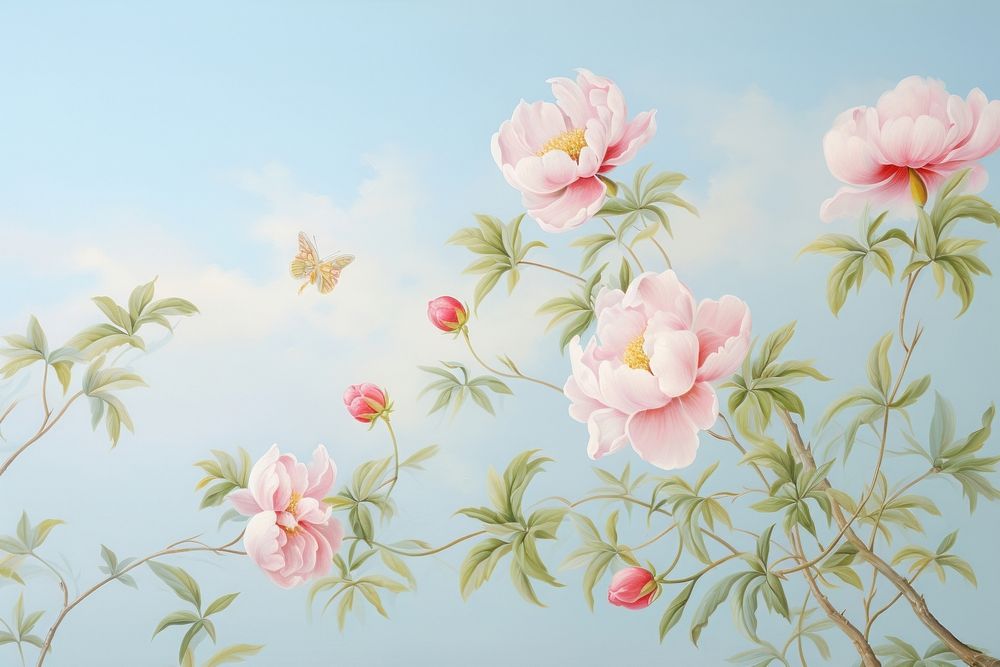 Peony branch border painting flower nature.