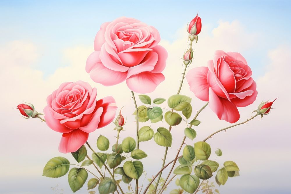 Painting of red roses flower plant petal.