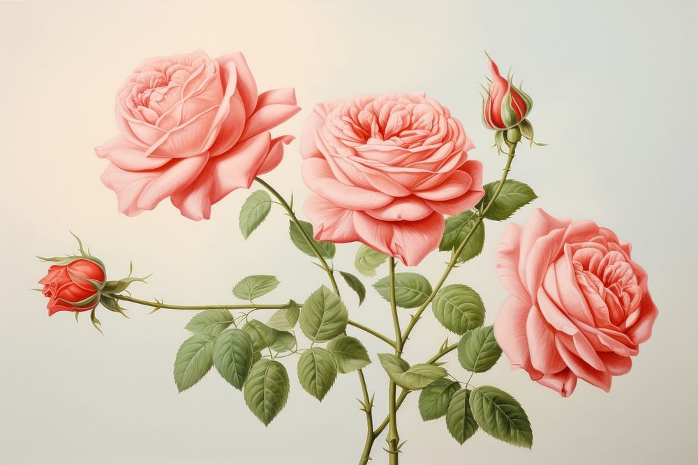 Painting of red roses pattern flower plant.