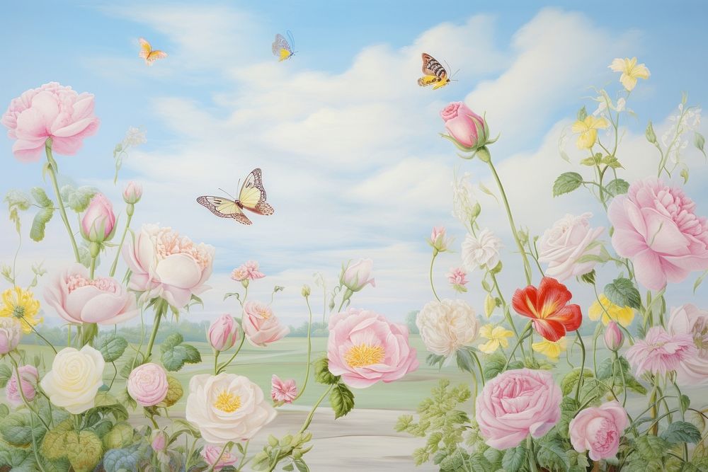 Painting of rose garden outdoors nature flower.