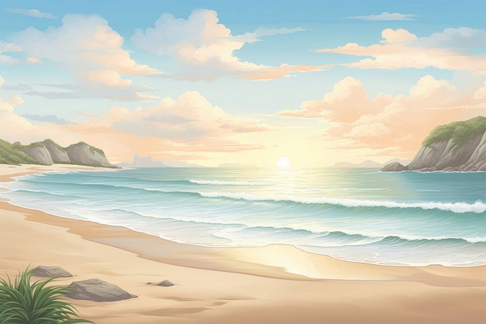 Painting of sunset beach landscape outdoors horizon.