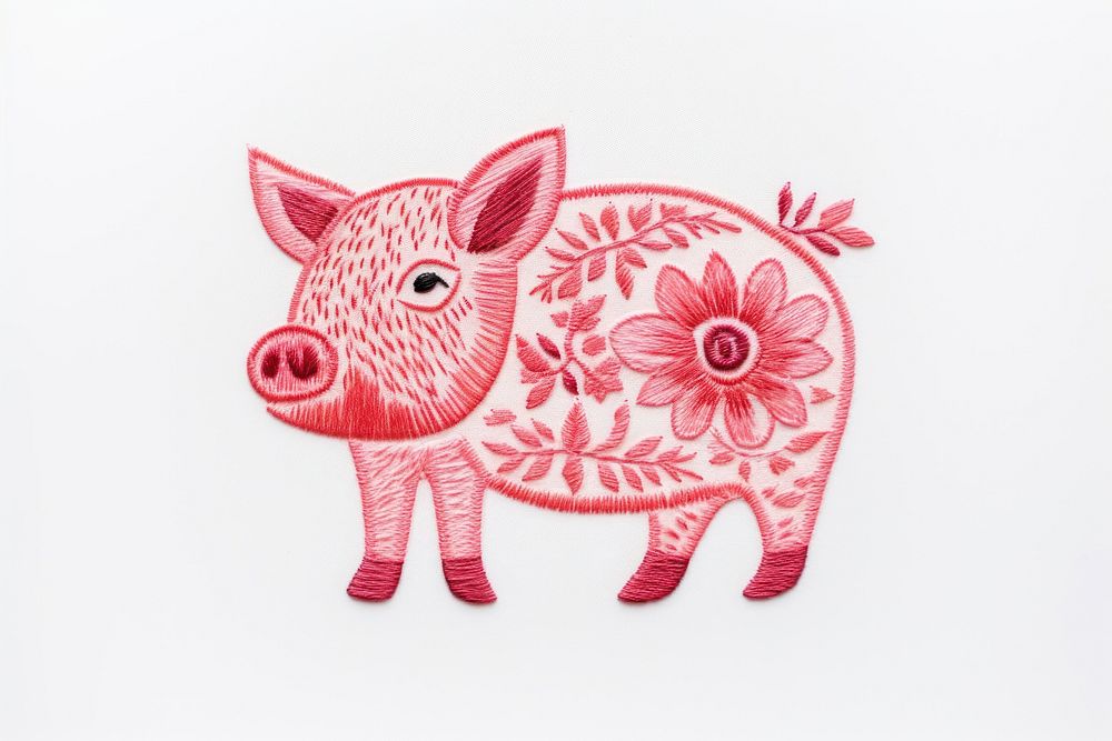 Pig in embroidery style pattern mammal animal.