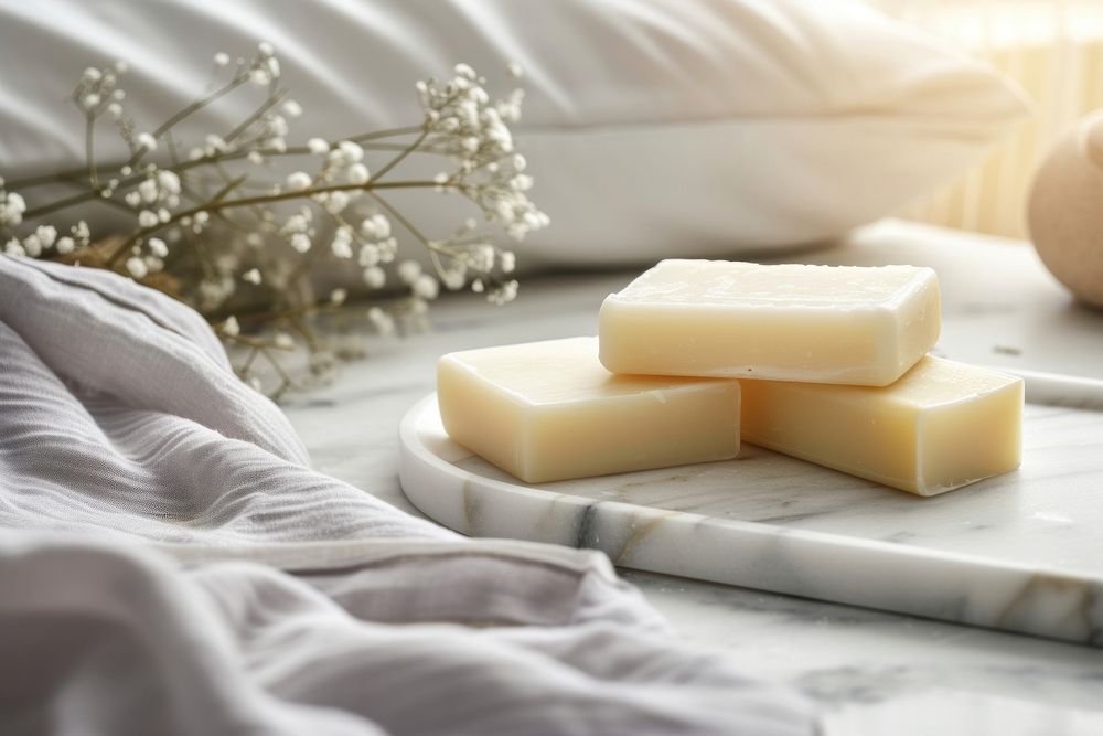 Two bars of soaps and lotion natural products cheese parmigiano-reggiano still life.