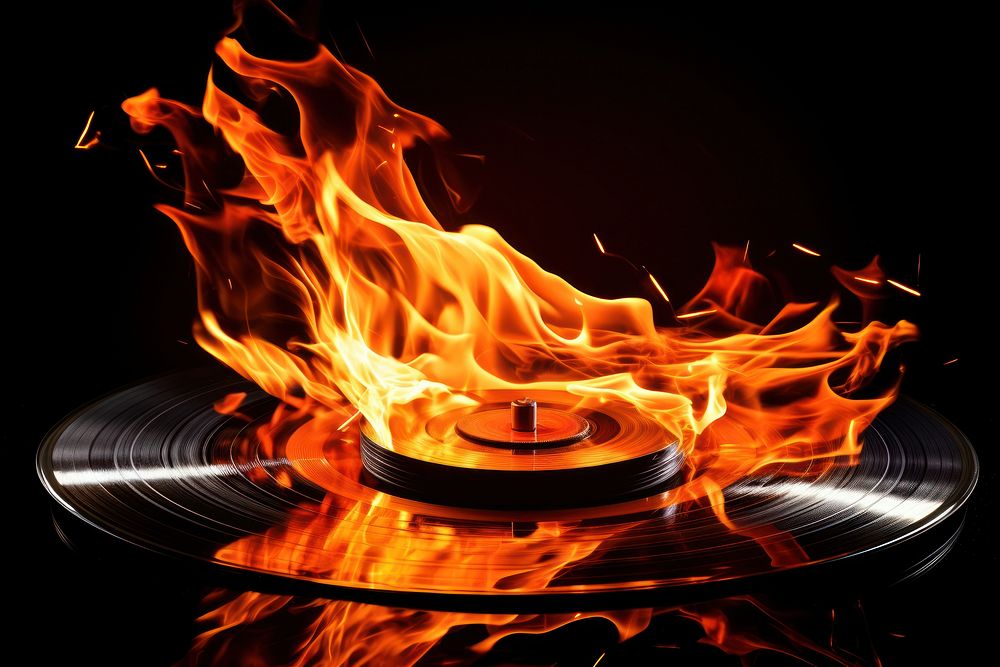 Vinyl fire flame black background.