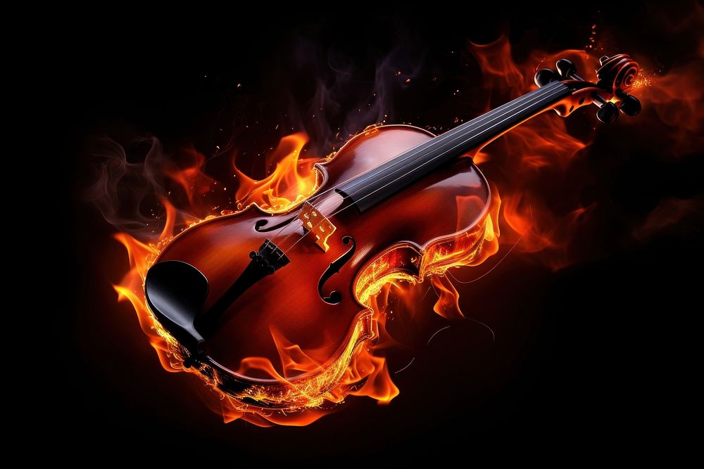 Violin fire black flame.