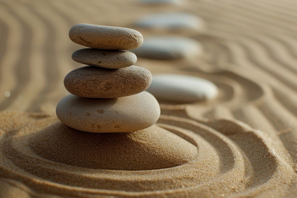 Stones stacked pebble sand relaxation.