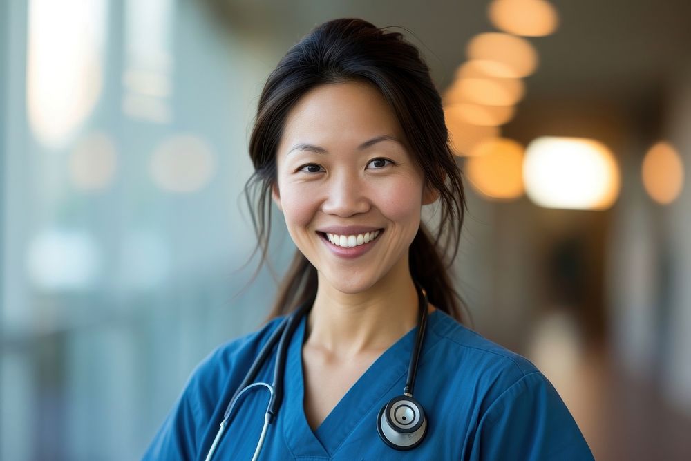 Mixed race asian women doctor adult nurse architecture.
