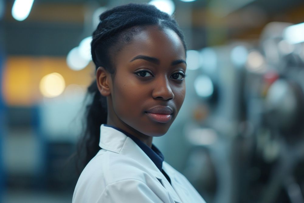 African American women engineer stethoscope technician hairstyle.