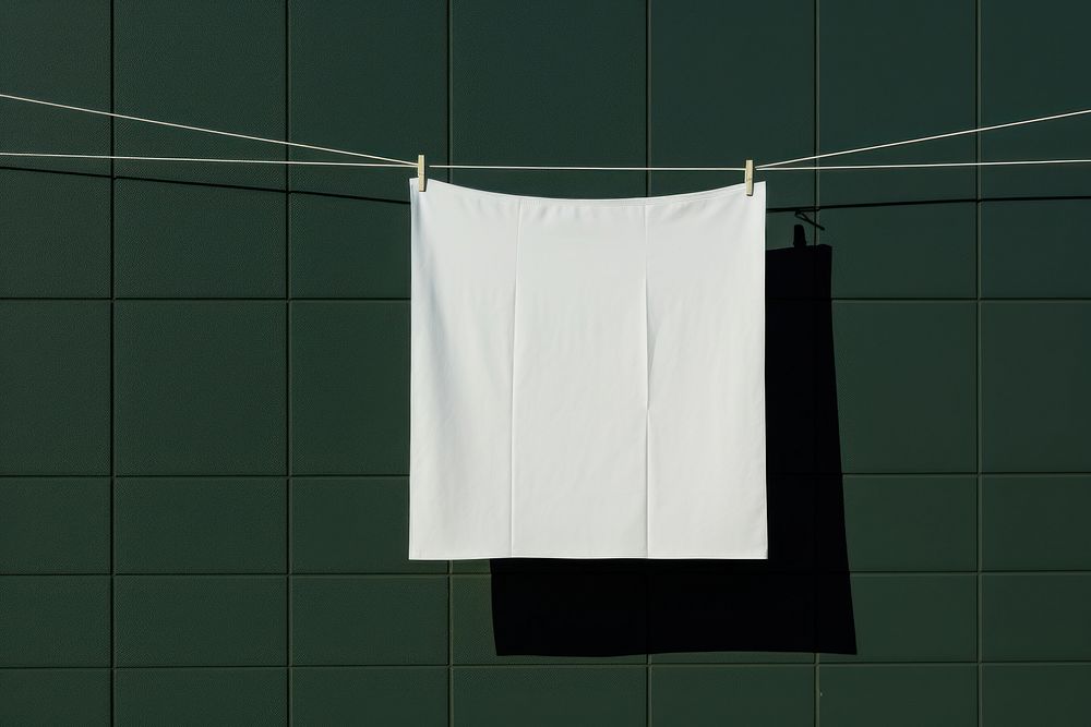 A paper is hanging on a black grid fence white green wall.
