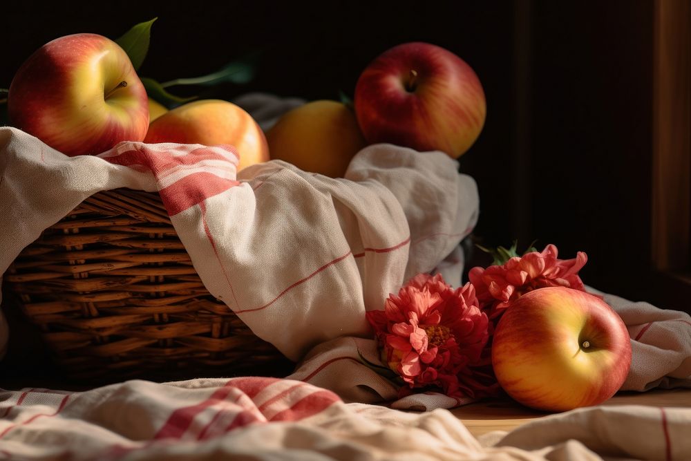 Apple basket flower fruit.