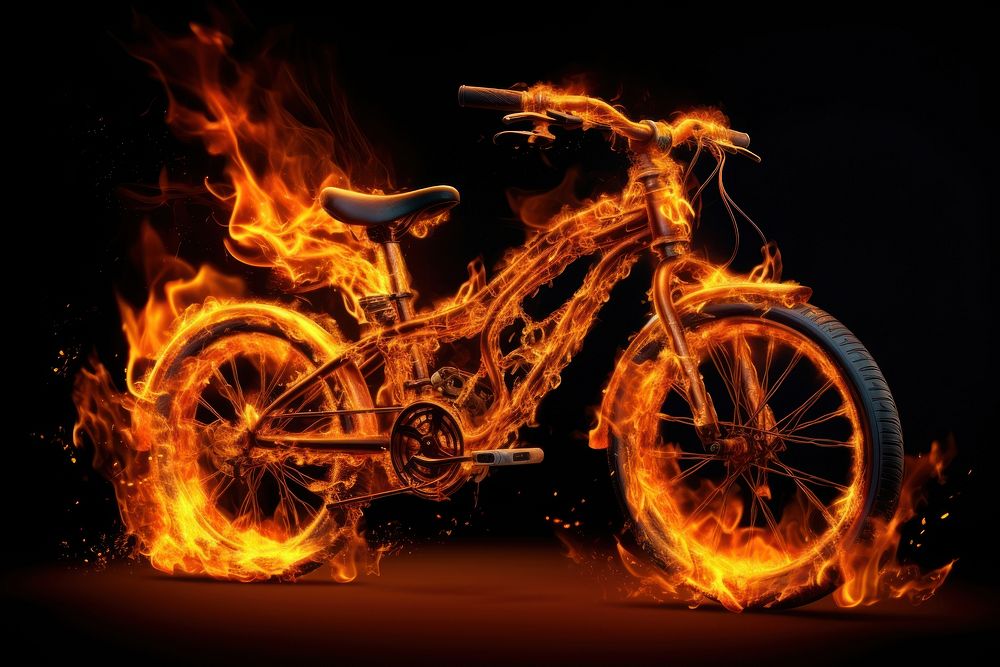 Bicycle fire vehicle bonfire.