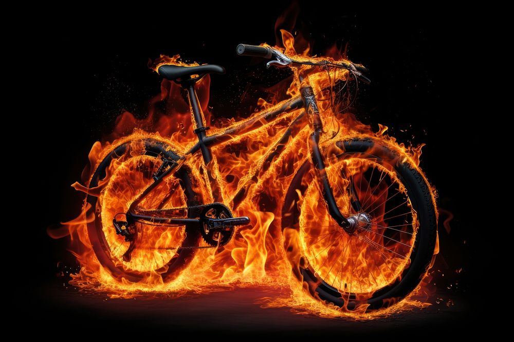 Bicycle fire vehicle bonfire.
