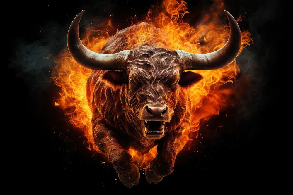 Bull fire livestock buffalo.
