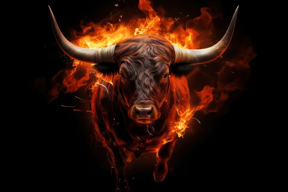 Bull fire livestock cattle.