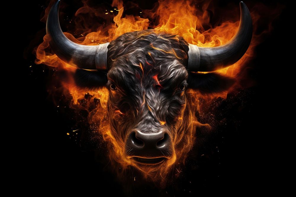 Bull fire livestock buffalo.