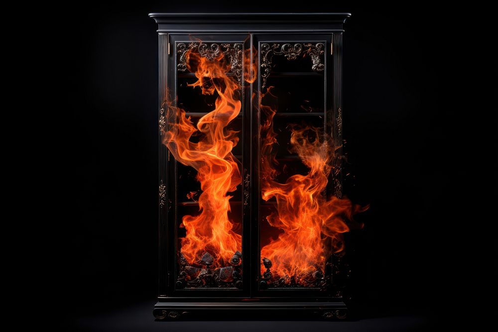 Cabinet fire fireplace black.