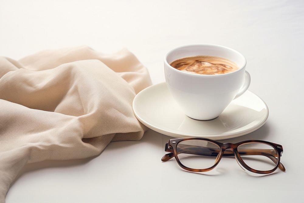 Glasses cup cappuccino coffee.