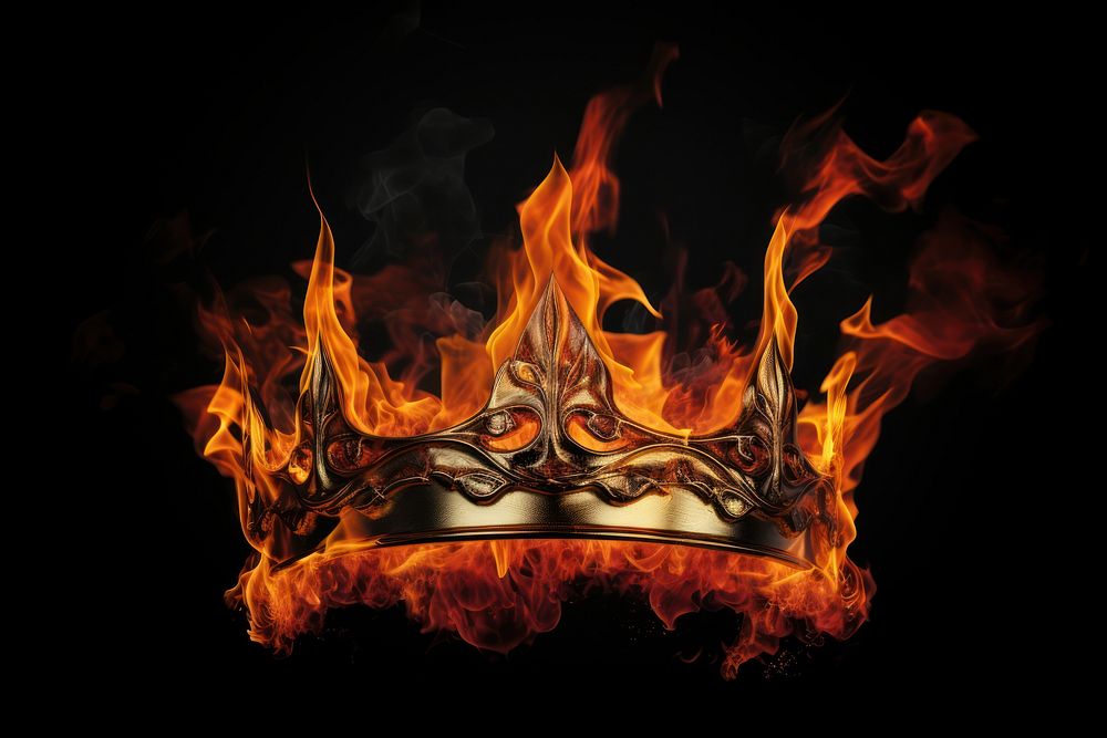 Crown fire flame black background.