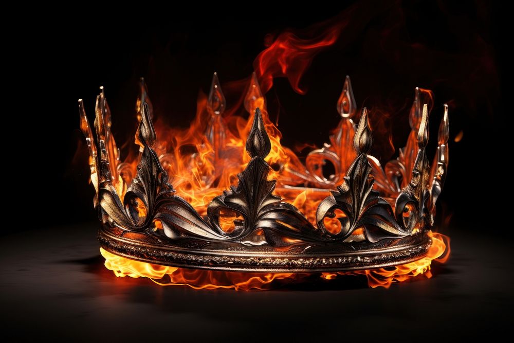 Crown fire flame black background.