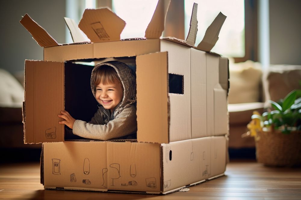Child playing Cardboard boxes cardboard carton child.