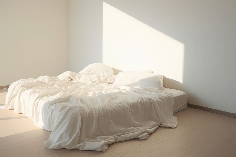 Detail of minimal bed room interior furniture blanket bedroom.