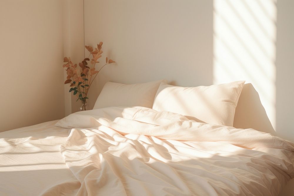 Detail of minimal bed room interior furniture blanket pillow.