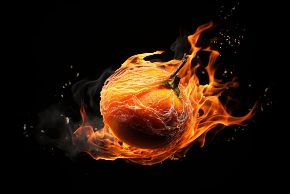 Fruit fire flame black background.
