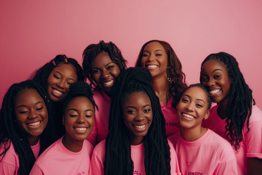 Happy african american women laughing adult pink.