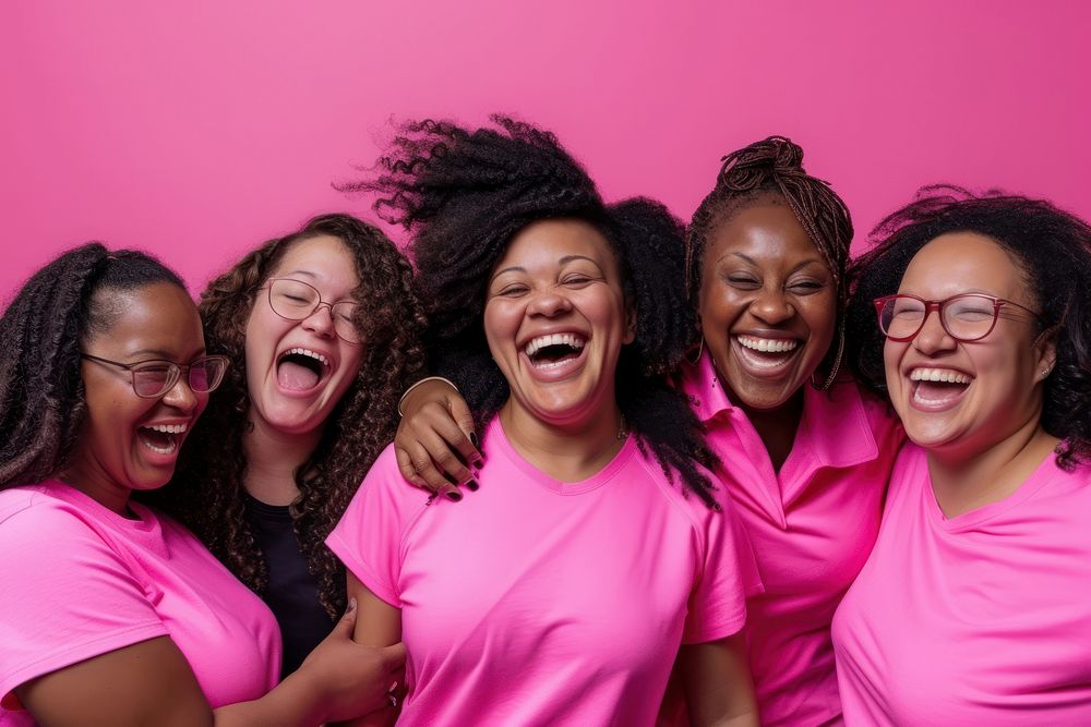 Happy african american women laughing adult pink.