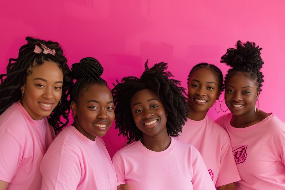 Happy african american women child pink pink background.