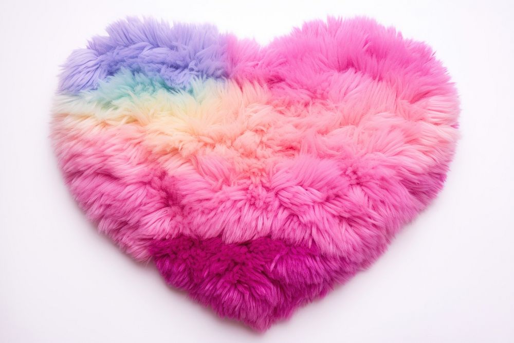 Heart shape pom pom rug white background creativity softness.