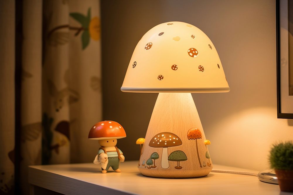 In kid room lamp lampshade illuminated.