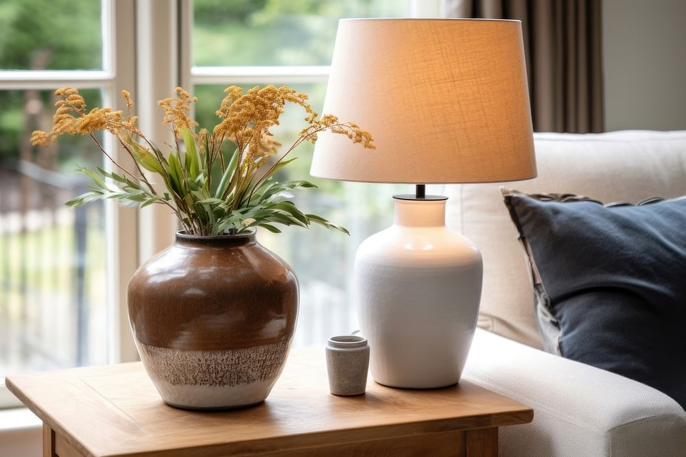 In living room lamp ceramic plant.