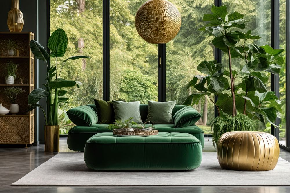 Luxury living room in the house with modern interior plant furniture table.