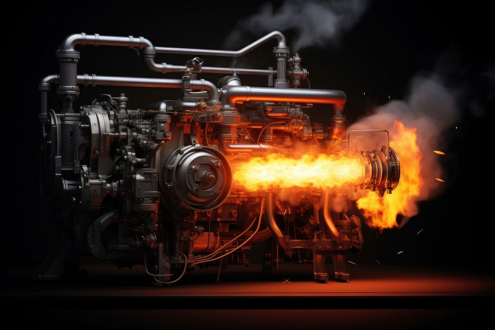 Machine vehicle engine fire.