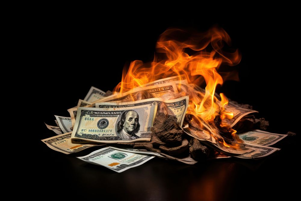 Money fire bonfire dollar.