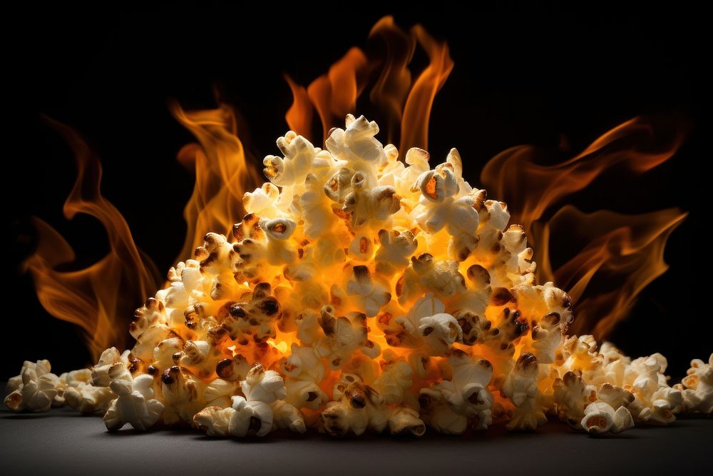 Popcorn fire flame black background.