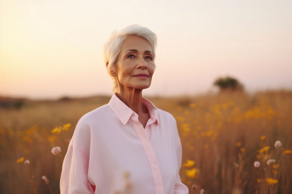 A senior woman wear white portrait outdoors adult.