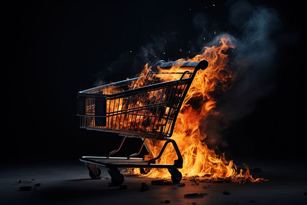 Shopping cart fire bonfire flame.