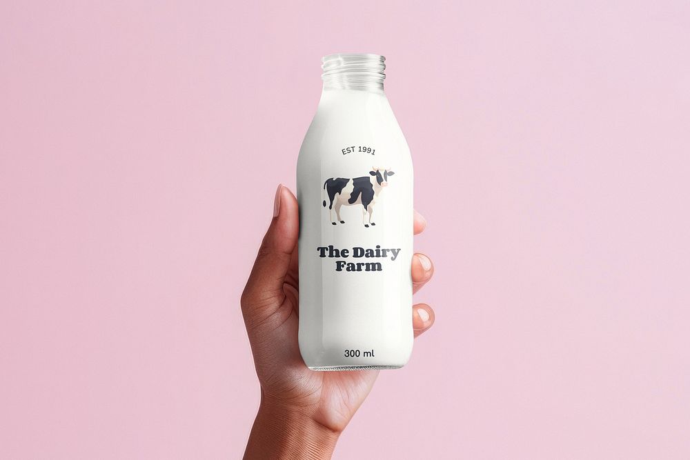 Milk bottle label mockup psd
