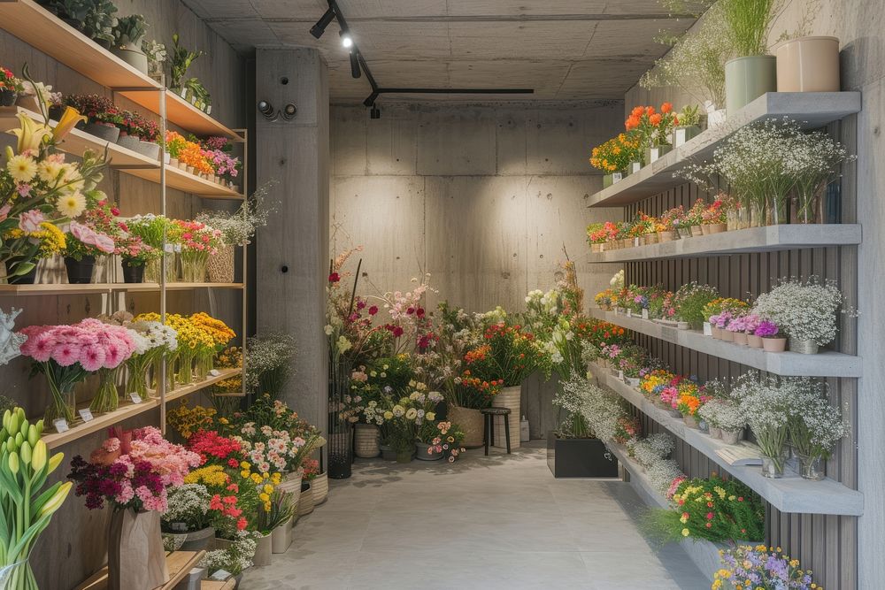 Modern flowers shop plant architecture arrangement.