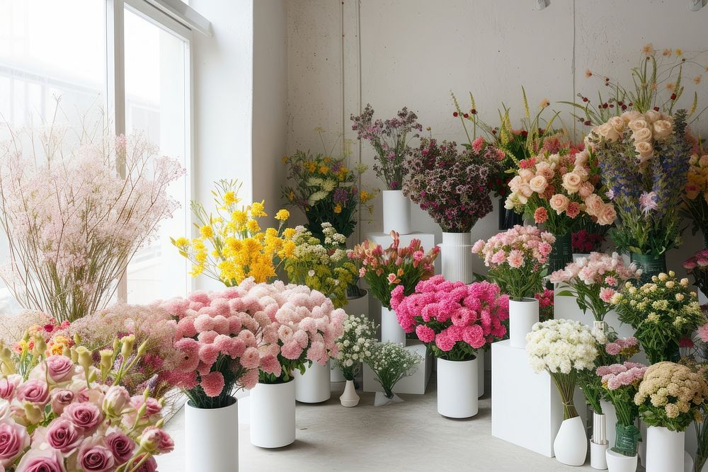 Modern flowers shop plant arrangement centrepiece.
