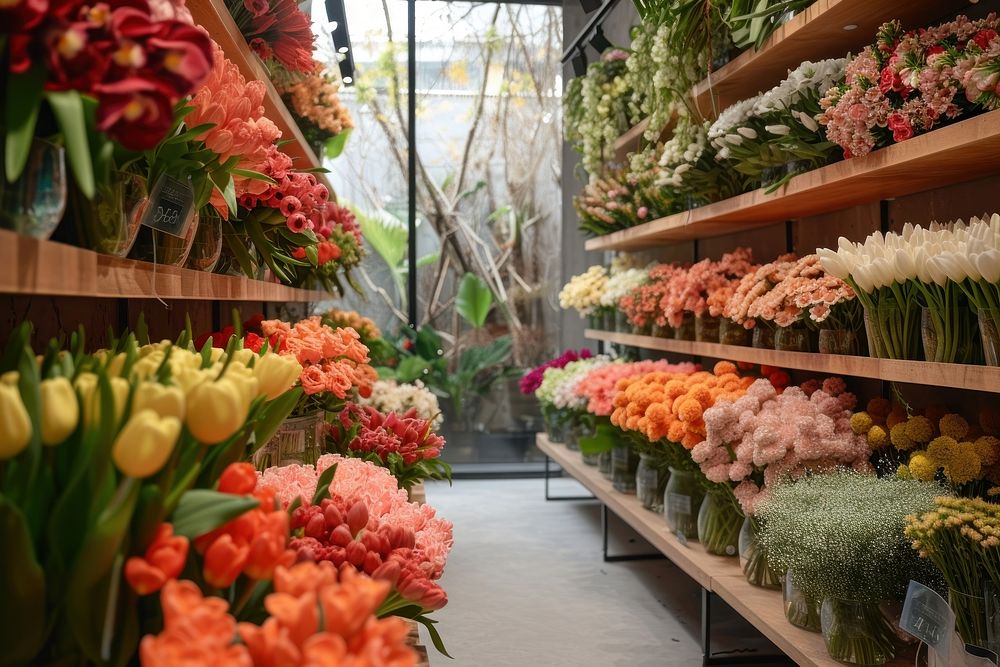 Modern flowers shop market plant arrangement.